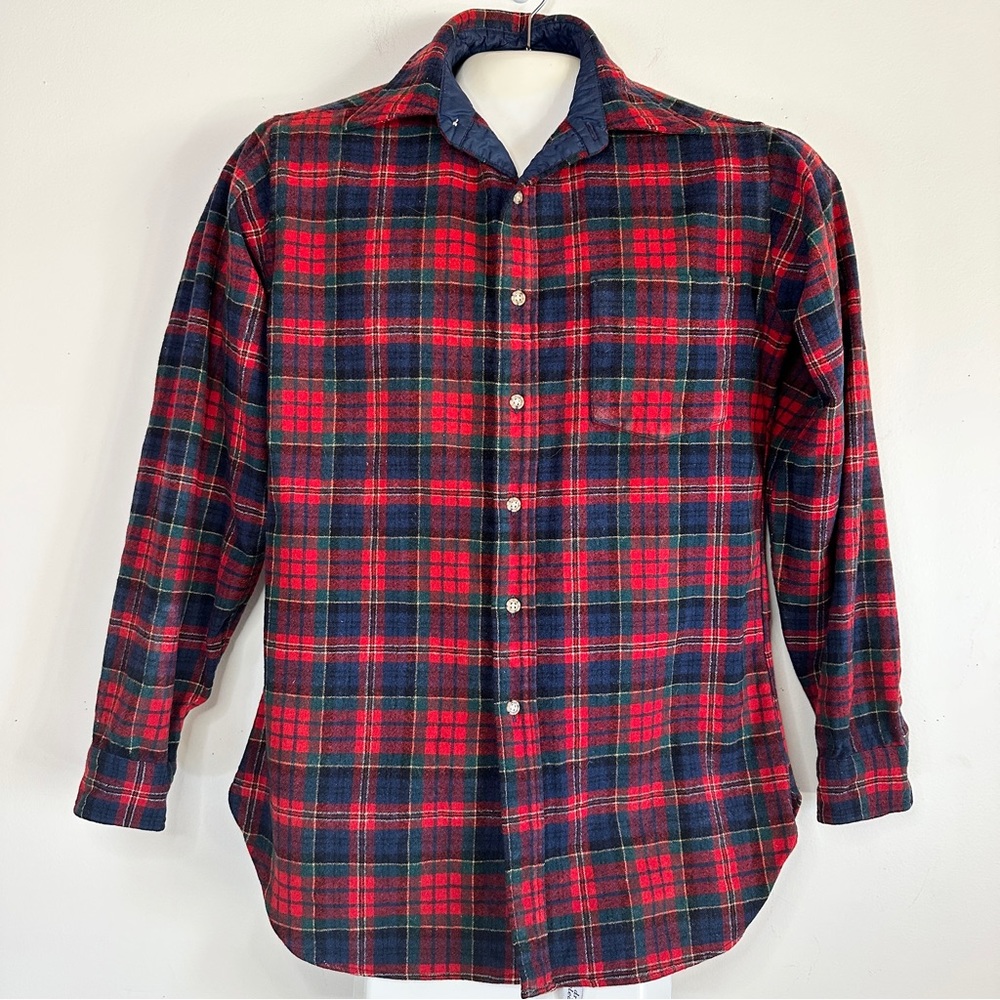 Pendleton Vintage 70s Wool Shirt M Long Red Blue MacPherson Tartan Cabincore